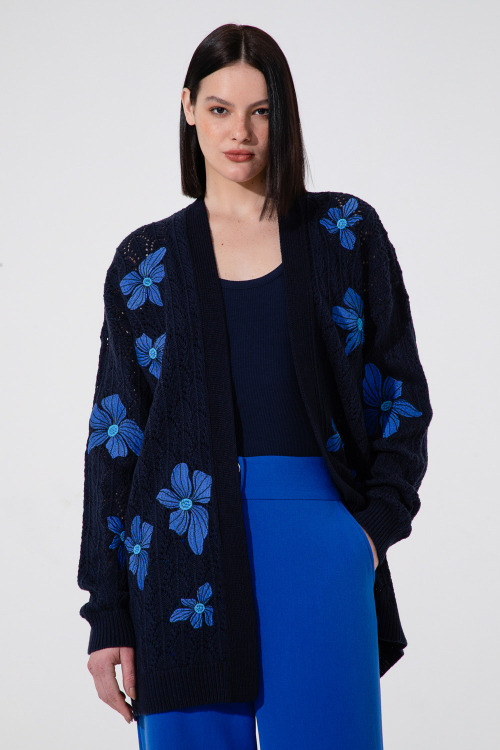 CASACO TRICOT FLOWER BLUES I23
