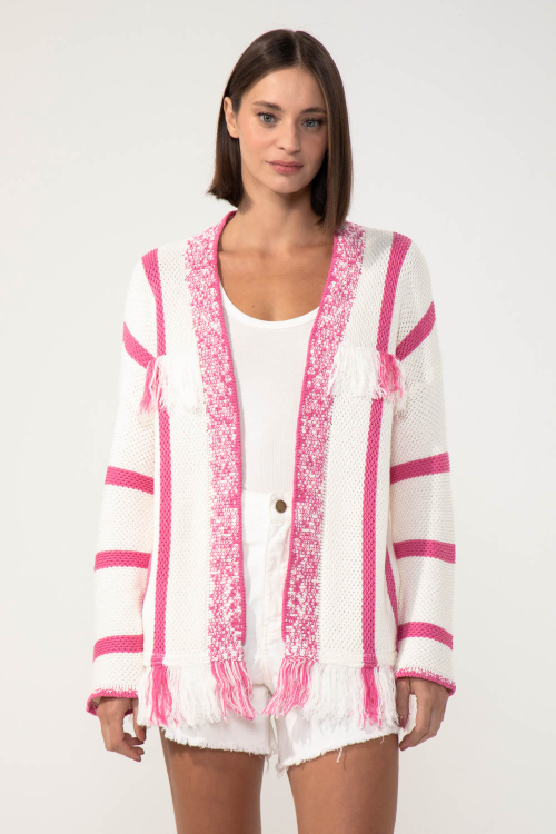 CASACO TRICOT PINK LINES V24